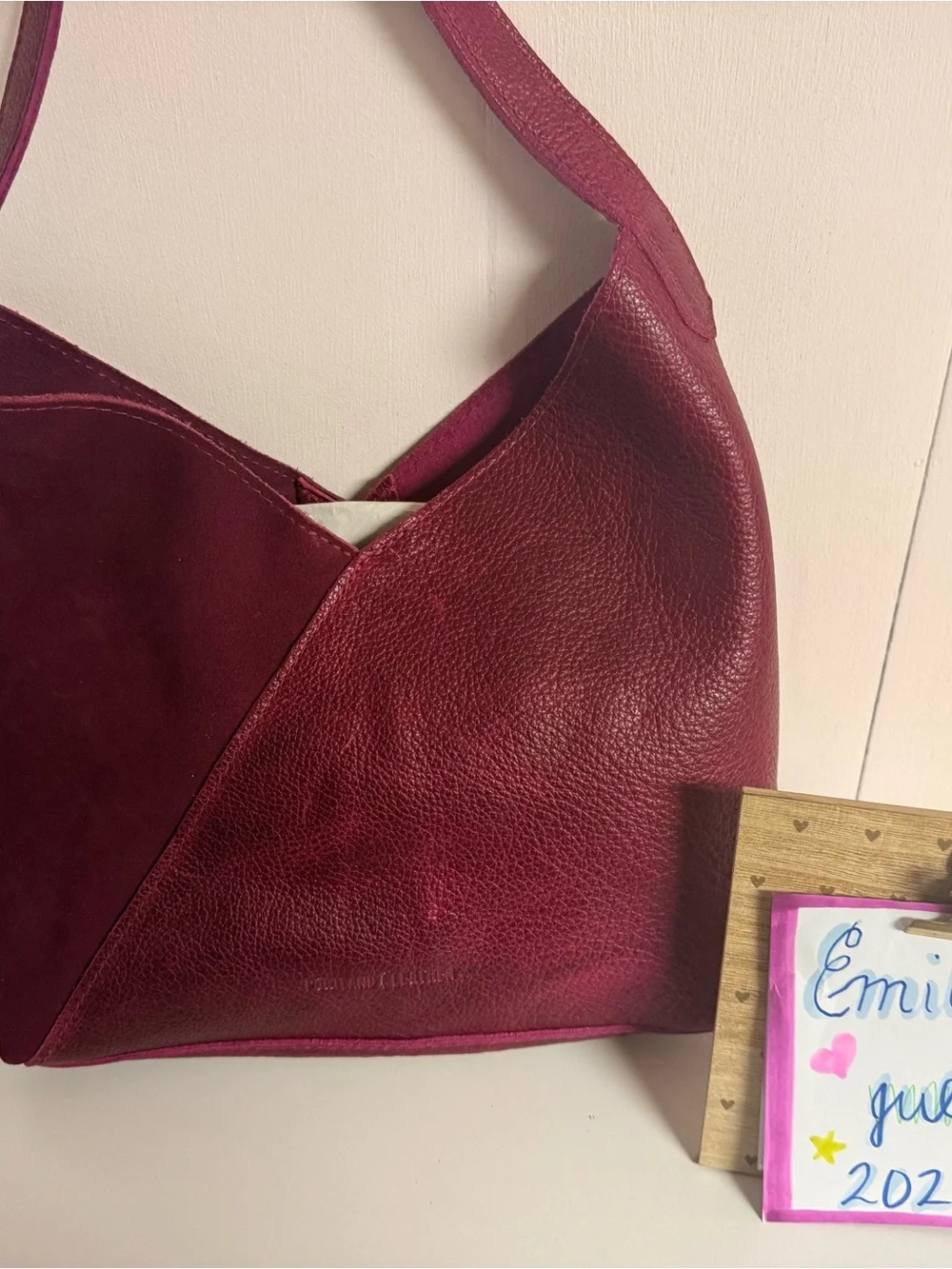 PLG Large Naomi Two Toned leather suede combo Bloomchid  Leather Shoulder Bag